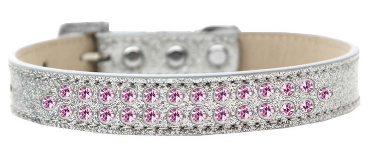 Two Row Light Pink Crystal Size 14 Silver Ice Cream Dog Collar